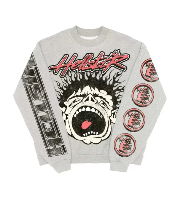 HELLSTAR RECORDS CREWNECK HEATHER GREY,