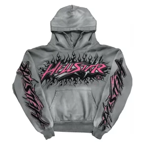 HELLSTAR STUDIOS FUTURE FLAME HOODIE GREY PINK