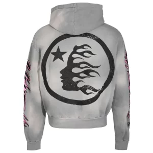 HELLSTAR STUDIOS FUTURE FLAME HOODIE GREY PINK