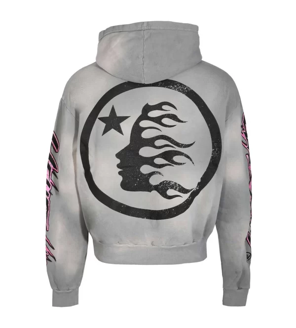 HELLSTAR STUDIOS FUTURE FLAME HOODIE GREY PINK