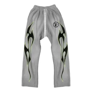 HELLSTAR STUDIOS GREY GREEN FUTURE FLAME FLARED SWEATPANTS